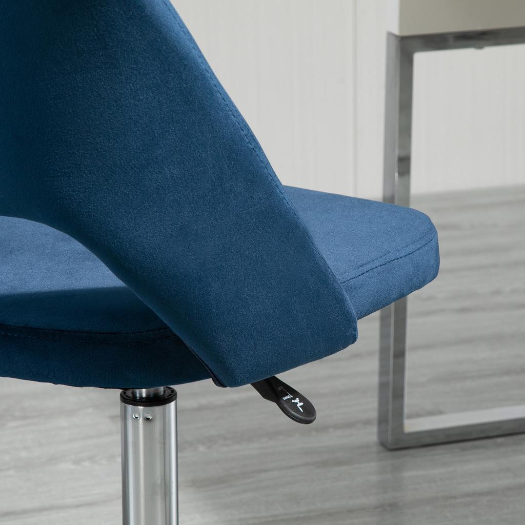Armless Velvet Feel Office Chair Dark Blue