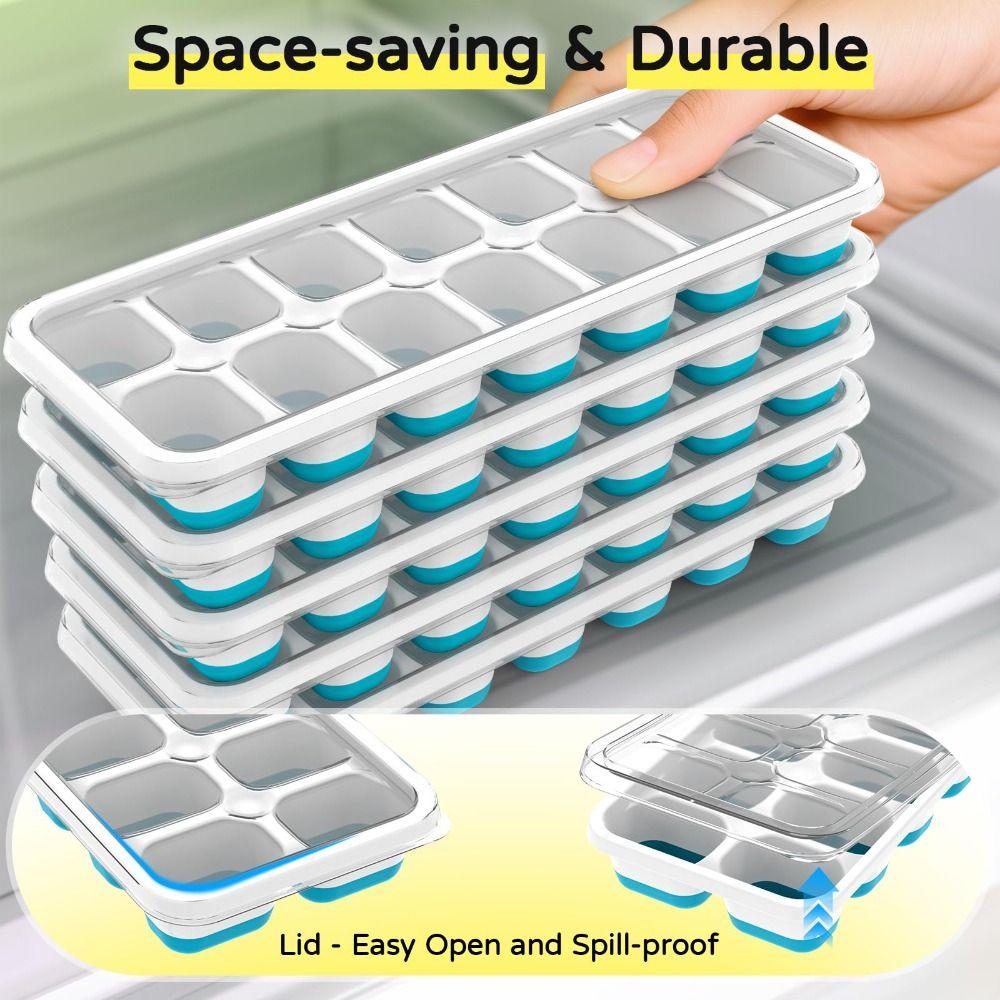 5PCS with Lid Ice Cube Tray Reusable Ice Maker Molds Durable Ice Cube Mold  Coffee