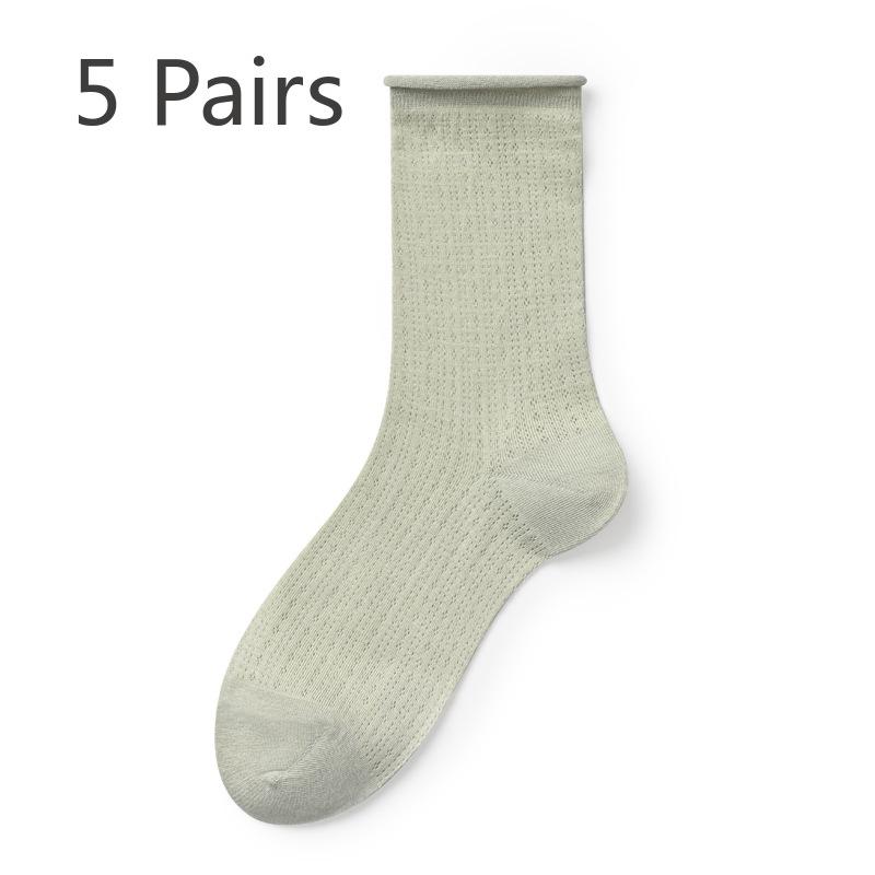 5 Pairs of Women's Summer Thin Cotton Hollow Mesh Pile Socks