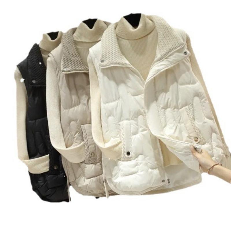 Down cotton vest women's new fashion short loose and versatile simple and light sleeveless stand-up collar