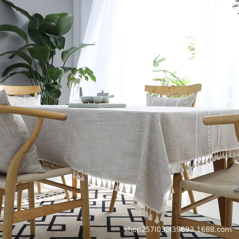 Waterproof Cotton Tablecloth With Tassel Trim Modern Minimalist Rectangle Dining Table Cover Home Cafe Market
