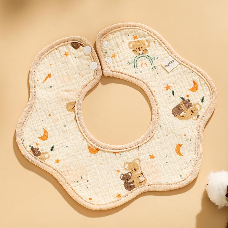Baby Saliva Towel Class A Four-Layer Crepe Cartoon Snap-Button Bib Baby Triangle Scarf Newborn Bib