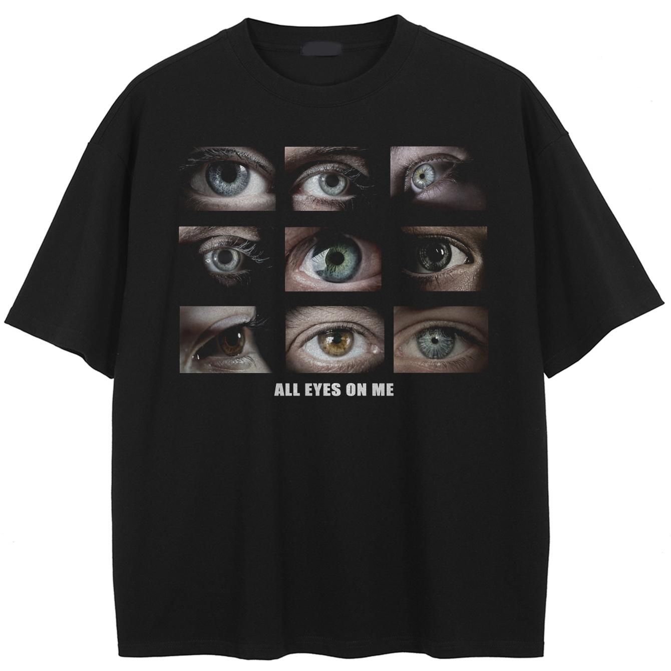 

Уличная одежда Графика Глаза Выбеленная черная футболка Хлопок Унисекс Топы Футболки Летняя Футболка с короткими рукавами M