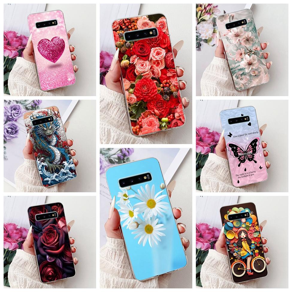 For Samsung S10 Plus Case SM-G975F Cute Kawaii Fashion Flowers Luxury Cool Painted Soft Cover For Samsung Galaxy S10+ Phone Case