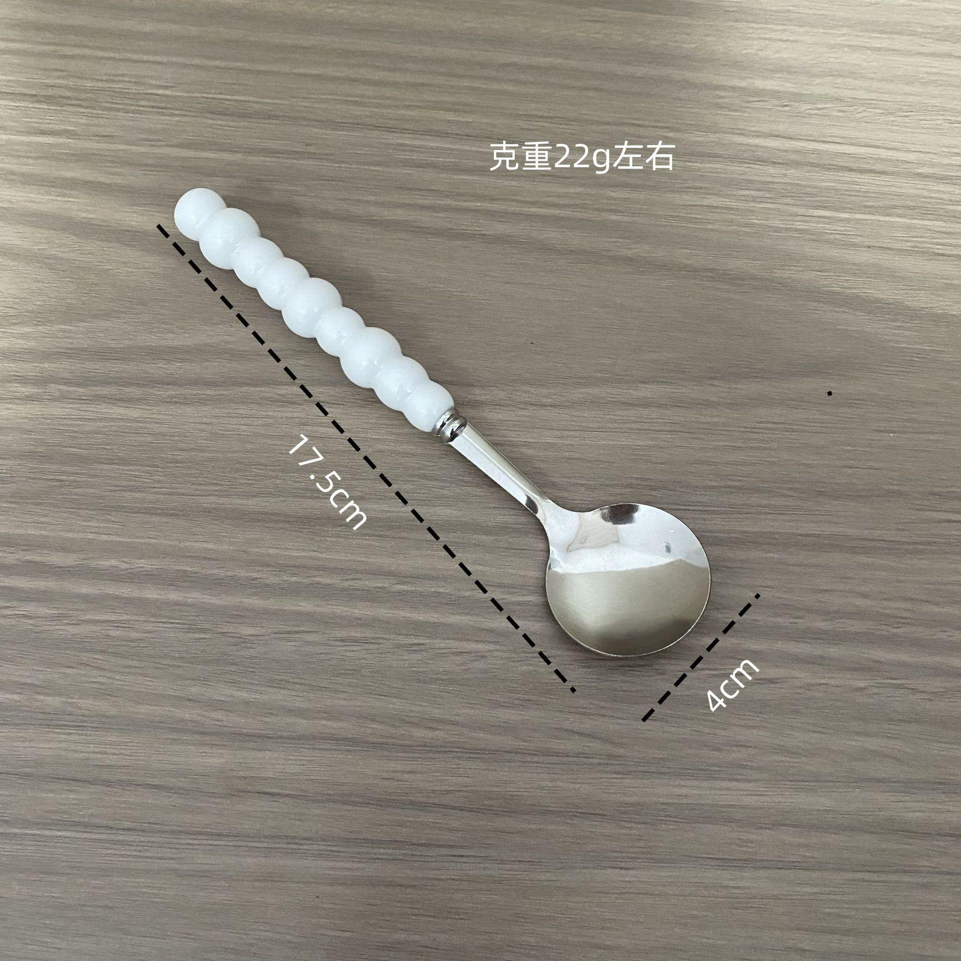 Pearl Stainless Steel Spoon Plastic Handle Spoon Girlish Heart Household Dining Utensils Stainless Steel Tableware Cake Tools