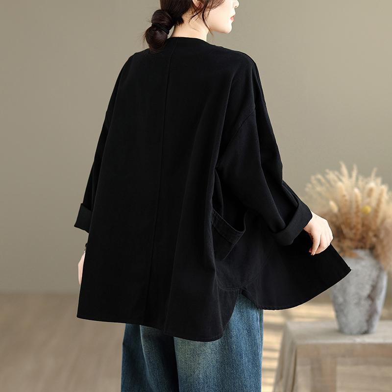 DIMANAF New Plus Size Autumn Women Coat Basic Long Sleeve Jackets Vintage Casual Loose Outerwear Cotton