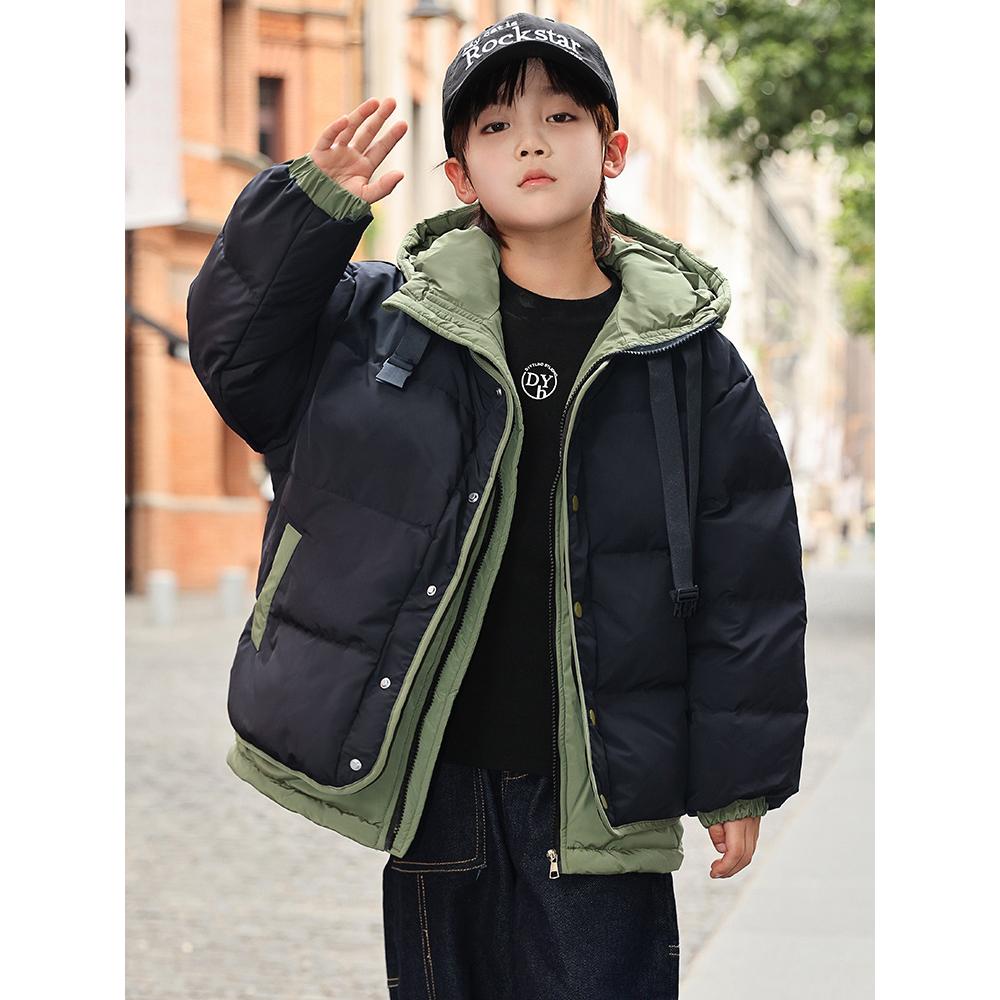 Winter Warme Jungen Patchwork Kapuzen-Reißverschlussjacken Schulkinder Mäntel Kinder Outfits Windbreaker