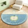 Blue White Cute Apple Pattern Round Rug Kawaii Fruit Soft Floor Padding Kids Bedroom Space Decor Accent Stylish Durable