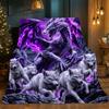 Purple Dragon and Wolf Print Throw Blanket - Mystic Fantasy Animal Motif Soft Lightweight Accent for Sofa Bed Travel Office