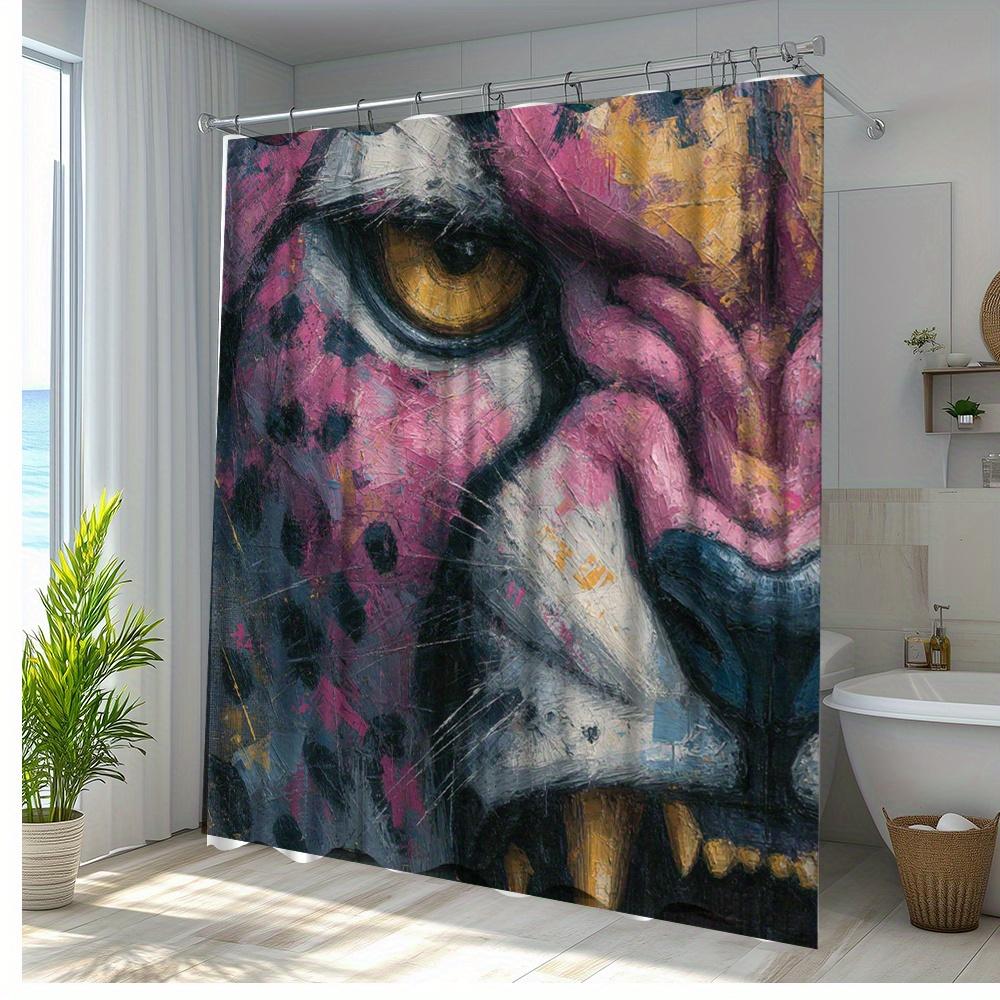 1 szt. Różowa Zasłona Prysznicowa w Lamparci Wzór - Żywy Artystyczny Zwierzęcy Wzór Dekoracja Łazienki, 70,8x70,8 cala Tkanina Poliestrowa z 12 Haczykami,