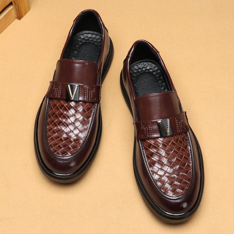 Loafers men's shoes British casual shoes round head leather shoes one pedal leather shoes