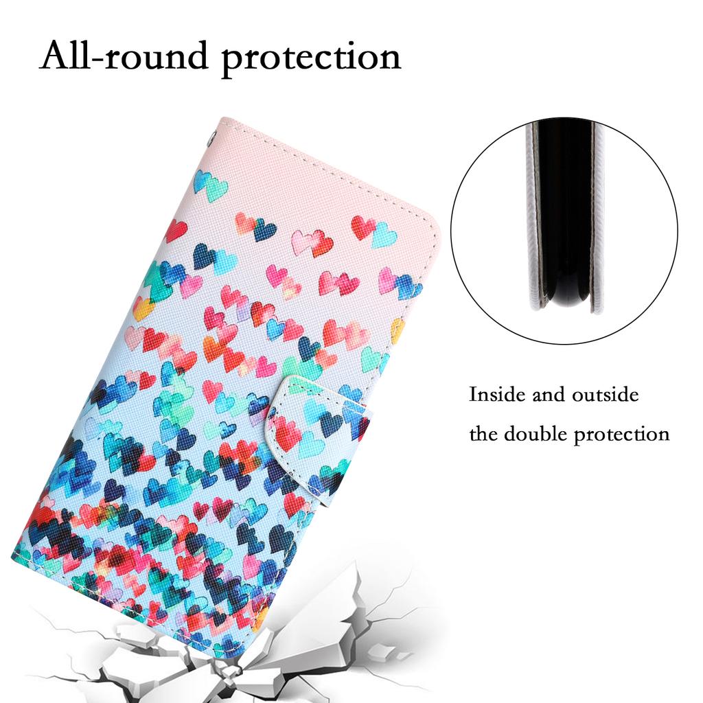 For iPhone 15 Pattern Printing Flip Wallet Case PU Leather Stand Phone Cover with Strap