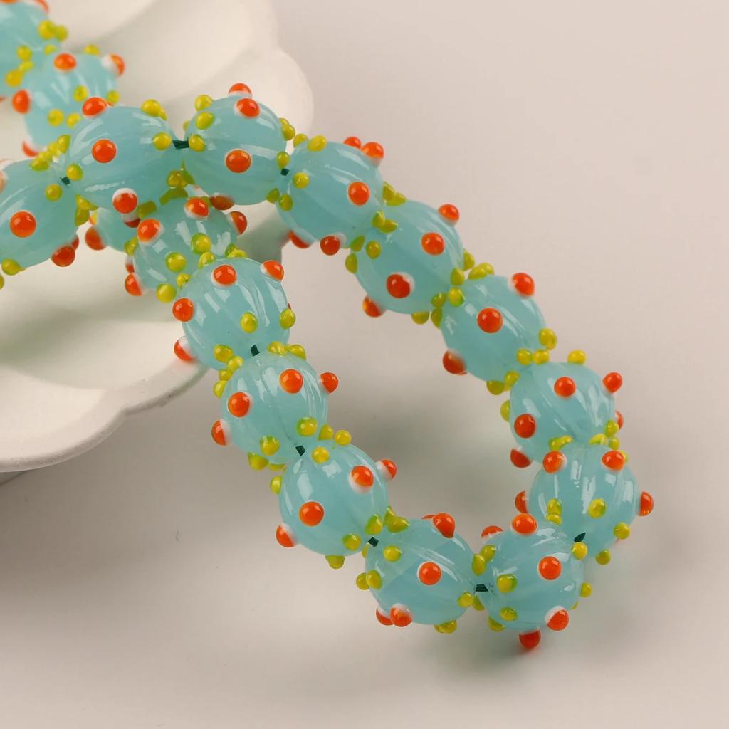 10pcs 12mm Round Pumpkin Shape Spots Handmade Lampwork Glass Charm Loose Beads for Jewelry Making Accessories DIY Crafts Findings
