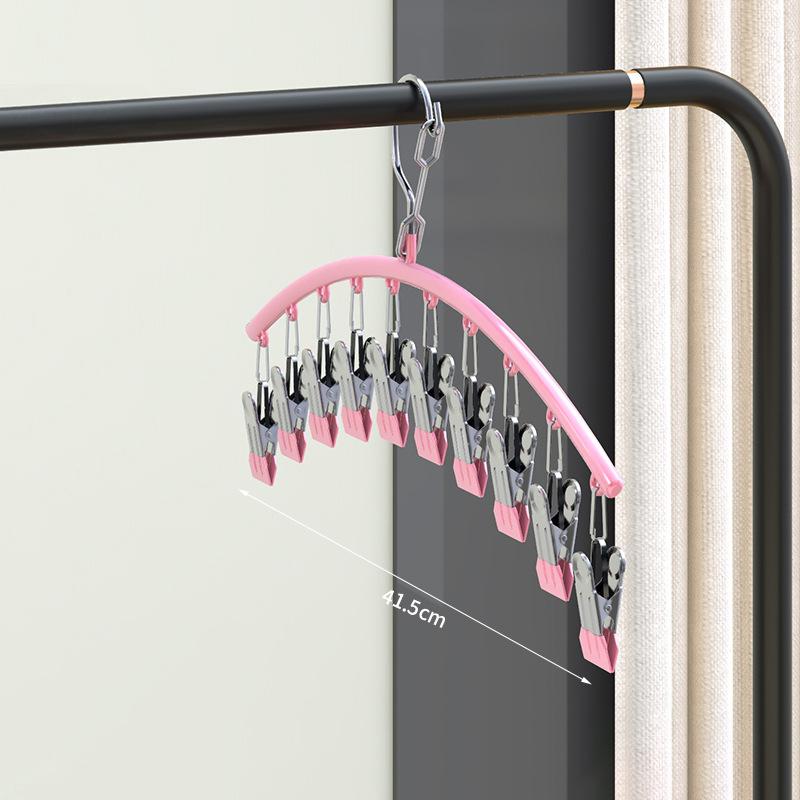 Stainless Steel Clothes Drying Hanger Windproof Clothing Rack 10 Clips Sock Laundry Airer Hanger Underwear Socks Holder