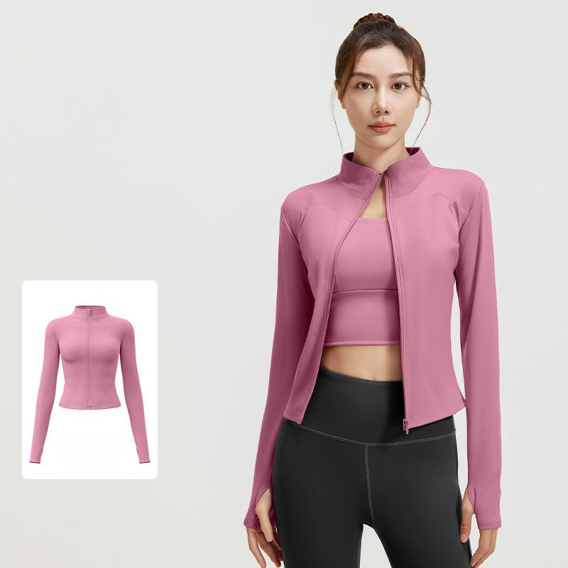 Women Running Zipper Sportswear Skinny elasticity Solid Colour Long Sleeve Fitness Breathable Yoga coat