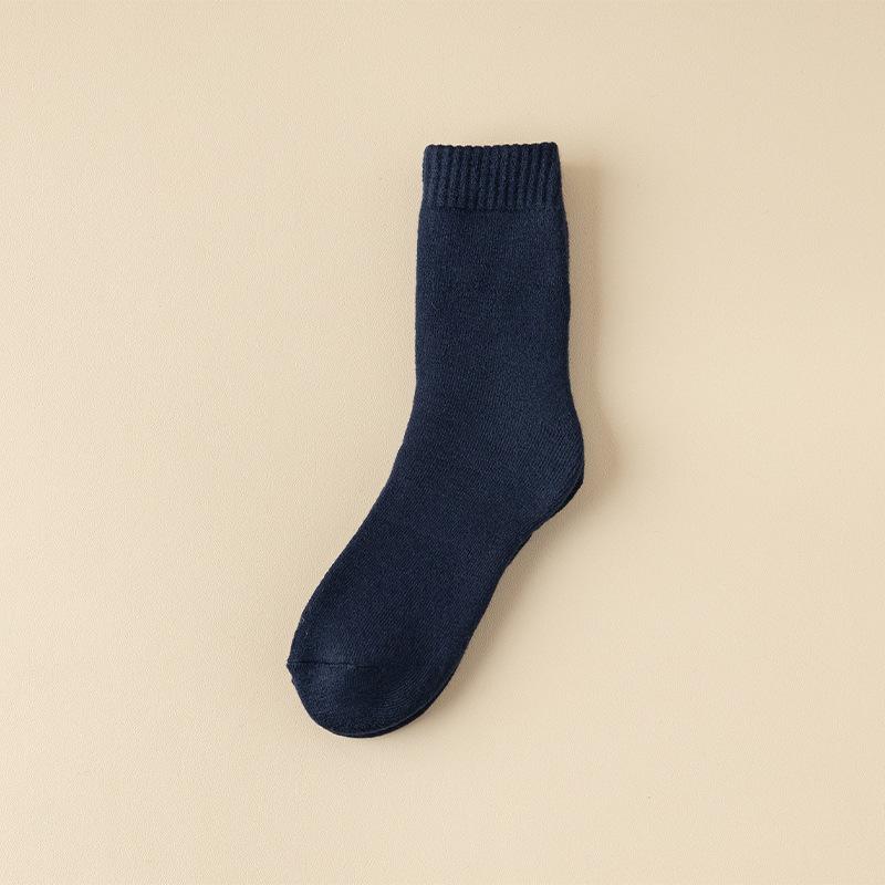 Men's Winter Velvet and Thick Warm Solid Color Household Heating Wool Socks