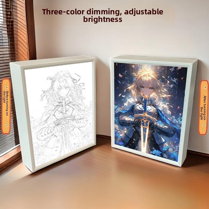 21cm/8.27in Fate Anime 3D Light Painting Box Tri Color Dimming Peripherals Cartoon Bedroom Table Top Display Birthday Decoration