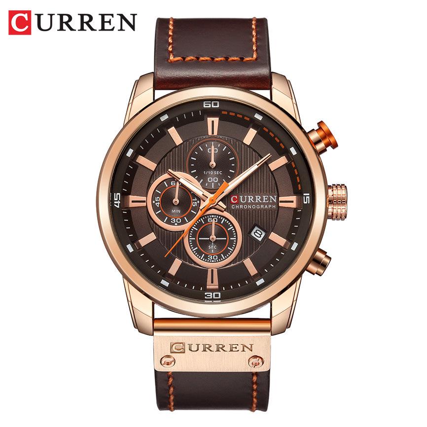 

CURREN 8291 Men s Waterproof Quartz Watch, Round Dial with Three-Eye Calendar, Business Style.