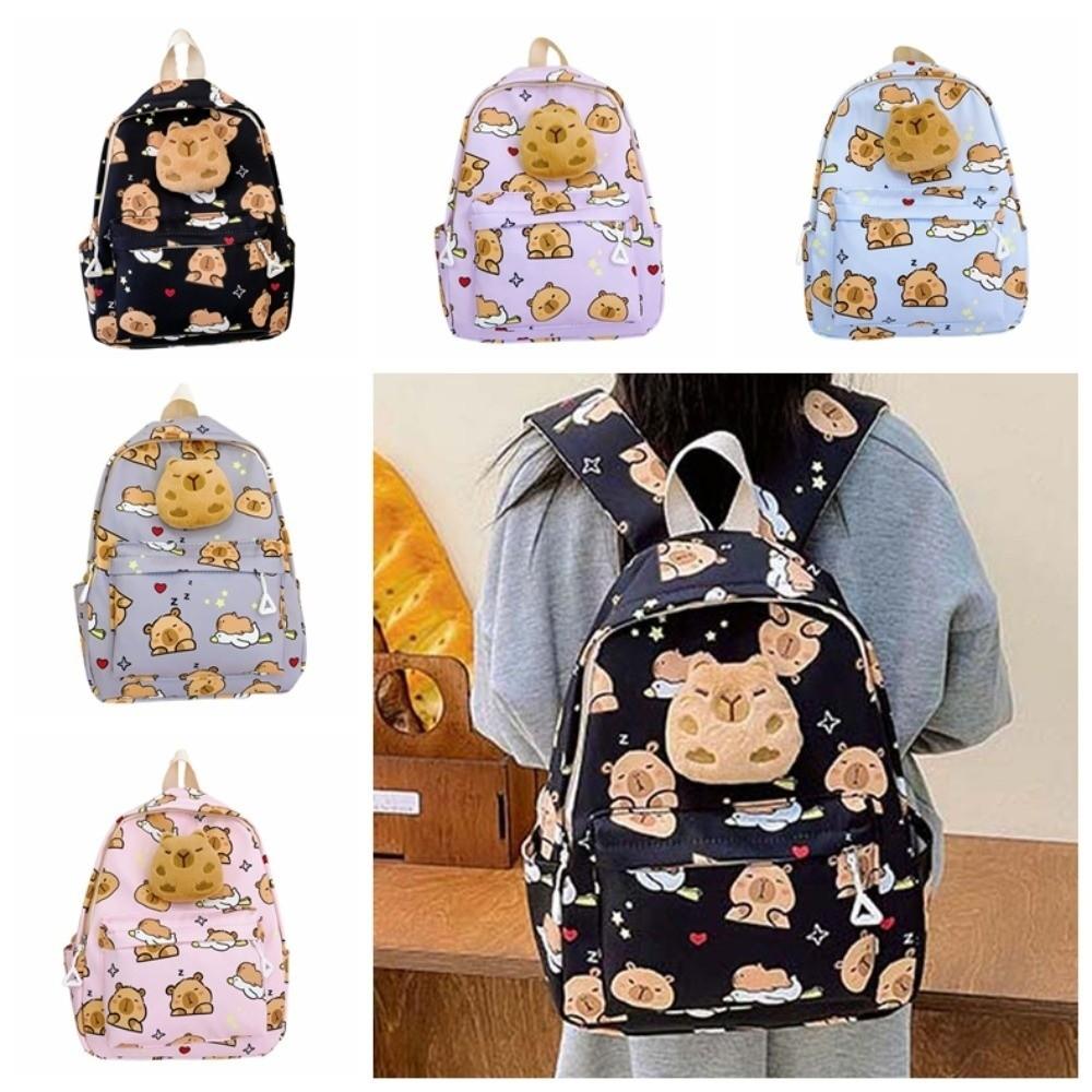 Nylon Capybara Backpack Thickened Large Capacity School Bag Cute Cartoon Animal Daypack Unisex