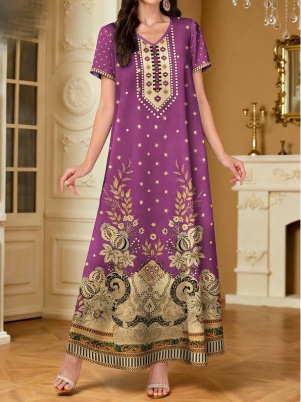 

Summer 2026 European & American Printed Pocket Dress - Women s Casual Short Sleeve Fashion L