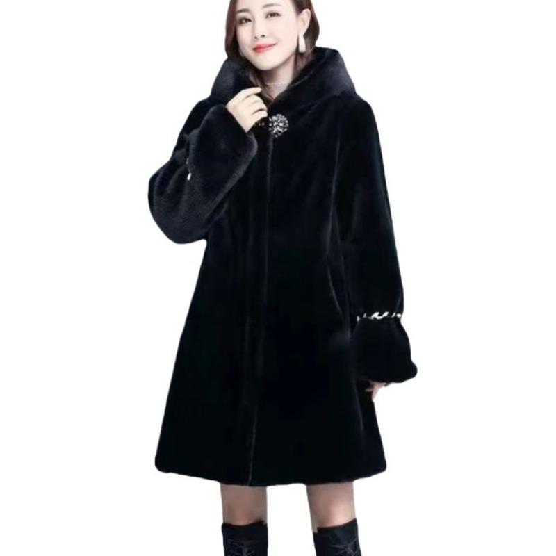 New Hooded Imitation Mink Imitation Fur Medium and Old Mother Imitation Mink Coat Women's Medium and Long Coat Winter