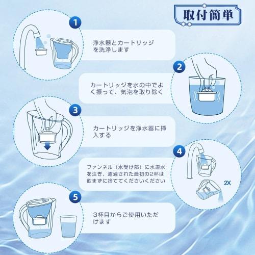 Oueemla Replacement Cartridges for Water Purifier Pots, High-Removal Resin, Japanese Standard, Set of 8
