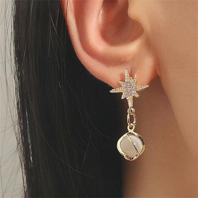 Achtzackiger Stern Zirkonkristall Opal Tropfenohrring für Damen Vintage Legierung Ohr Hochzeits Schmuck