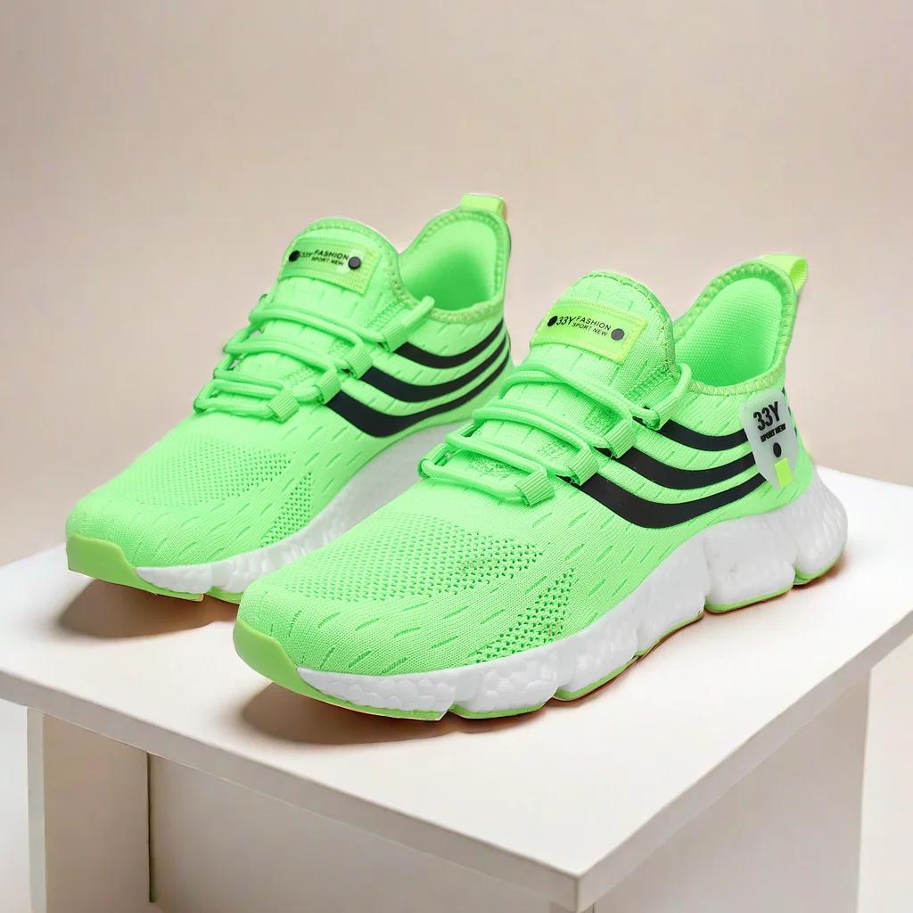 

Мужские дышащие вязаные кроссовки для бега, полосатый модный дизайн, легкая обувь, уличные упражнения, бег трусцой, тренировки, спортивная обувь 36 светло-зеленый