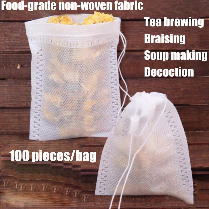 100PC Tea Bags For Loose Tea Non-woven Tea Filter Bags Natural Unbleached Bags For Cold Brew Coffee Non-woven Tea Filter Bags
