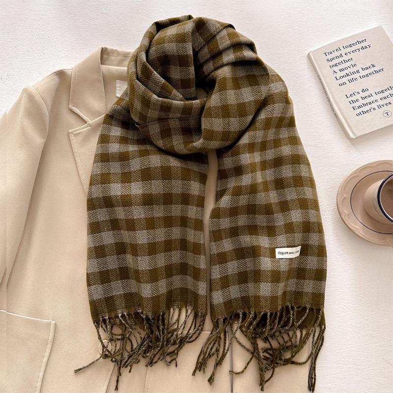 Autumn and Winter New Imitation Cashmere Plaid Scarf Women's Wind Thickened Warm Scarf Versatile Fringed Shawl
