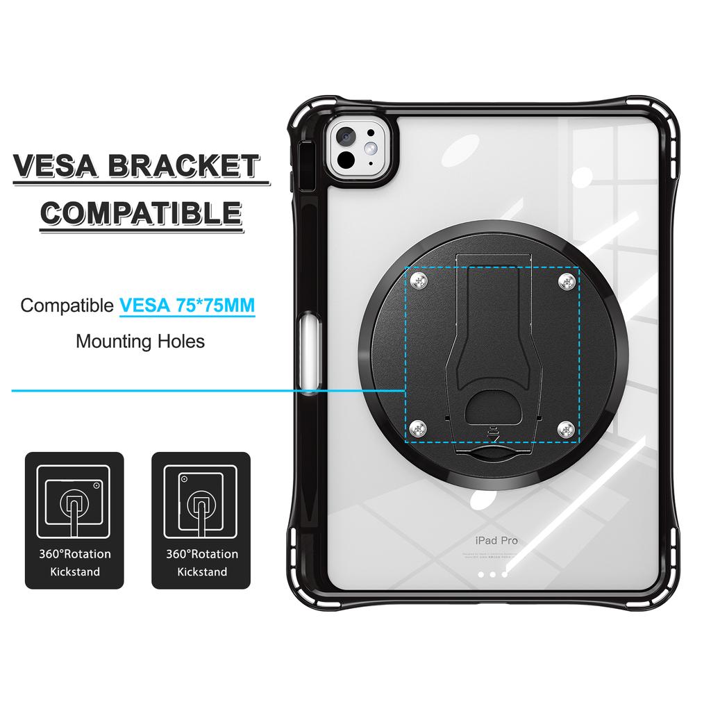 For iPad Pro 11 (2024) Clear Case PC+TPU+Acrylic Kickstand Tablet Back Cover