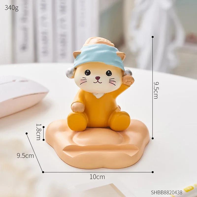 Aesthetic Decorative Ornaments Cat Figurines Miniatures Interior Desktop Mobile Phone Bracket Office Desktop Accessories Gift