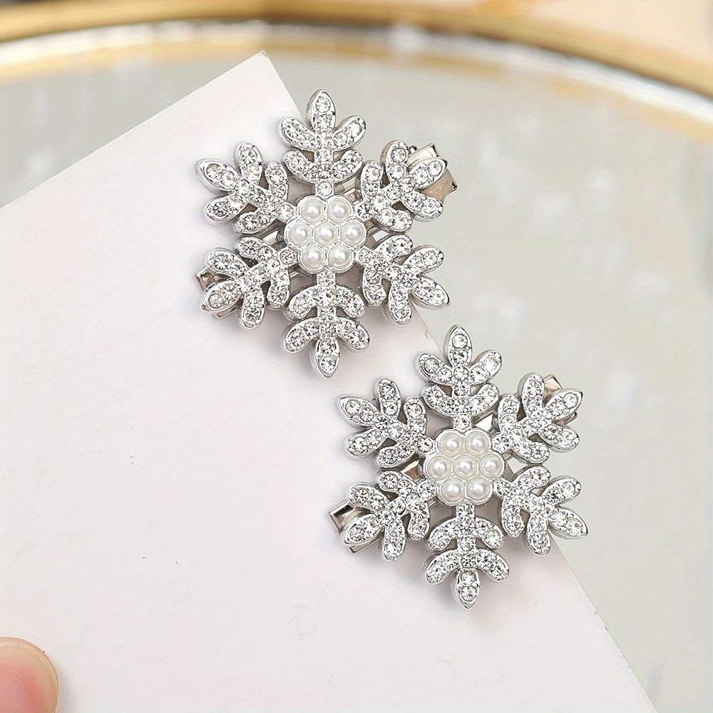 

Winter Rhinestone Snowflake Side Clip Hair Pins Christmas New Year Sweet Cute Pearl Barrettes Female Hair Accessories 2pcs