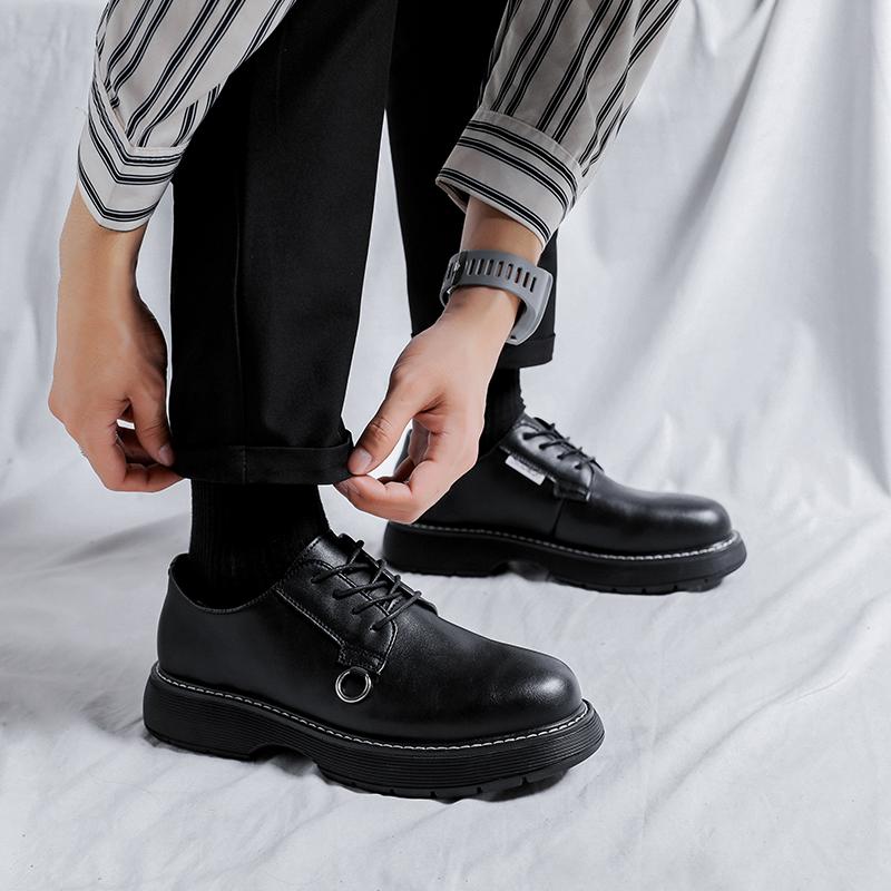 Men's Japan Karajuku Korean Style Fashion Streetwear Vintage Thick Platform Casual Genuine Leather Shoes Male Dress Leather Shoe