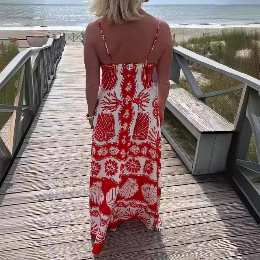 IHUASU Spring Summer Design Sense Print Halter Dress Women