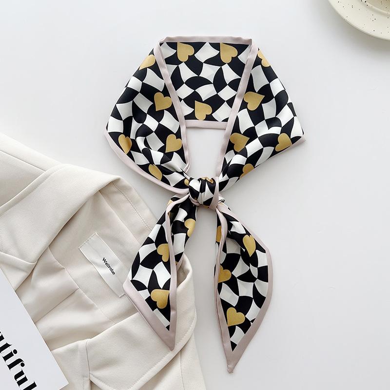Korean Xiaoxiangfeng black and white silk scarf women's thin and narrow long simulated silk headband tied bag streamer spring and summer versatile