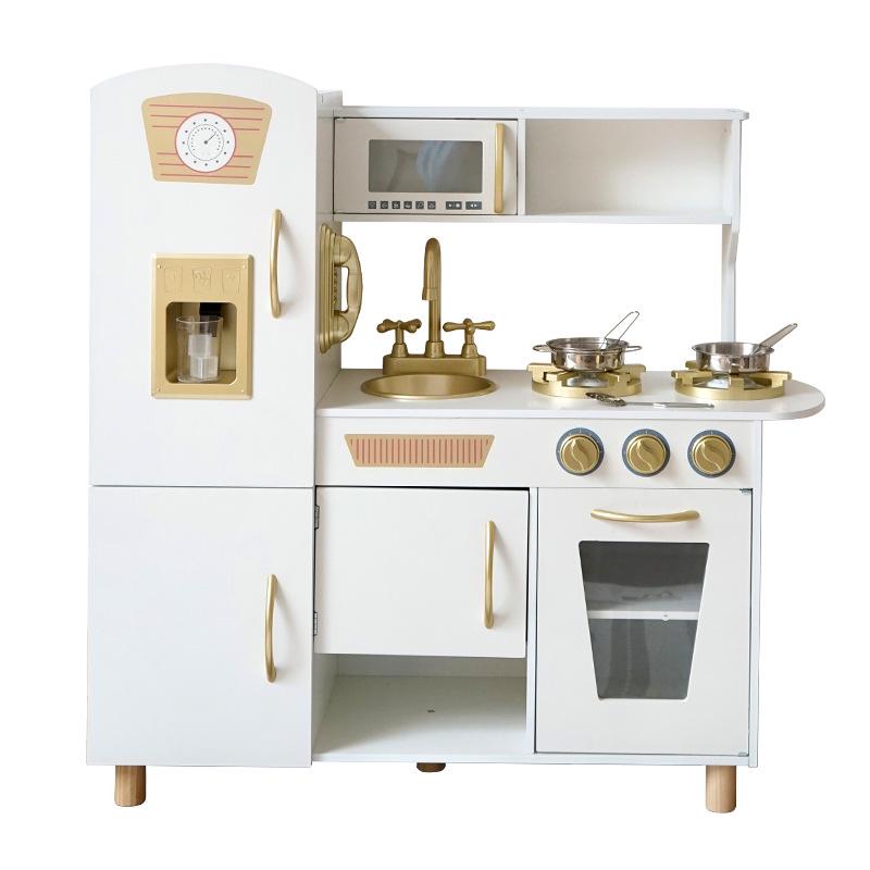 Children's Wooden Play Kitchen Toy Set: Golden Cooking Utensils & Accessories, Perfect Birthday Gift for Girls