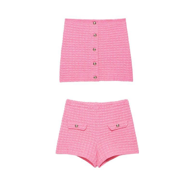 

Araltay New Arrival Fashion Style Women s Clothing Fashion Versatile Minimalist Texture Tube Top Tops Stretch Shorts Two-piece Set Red L