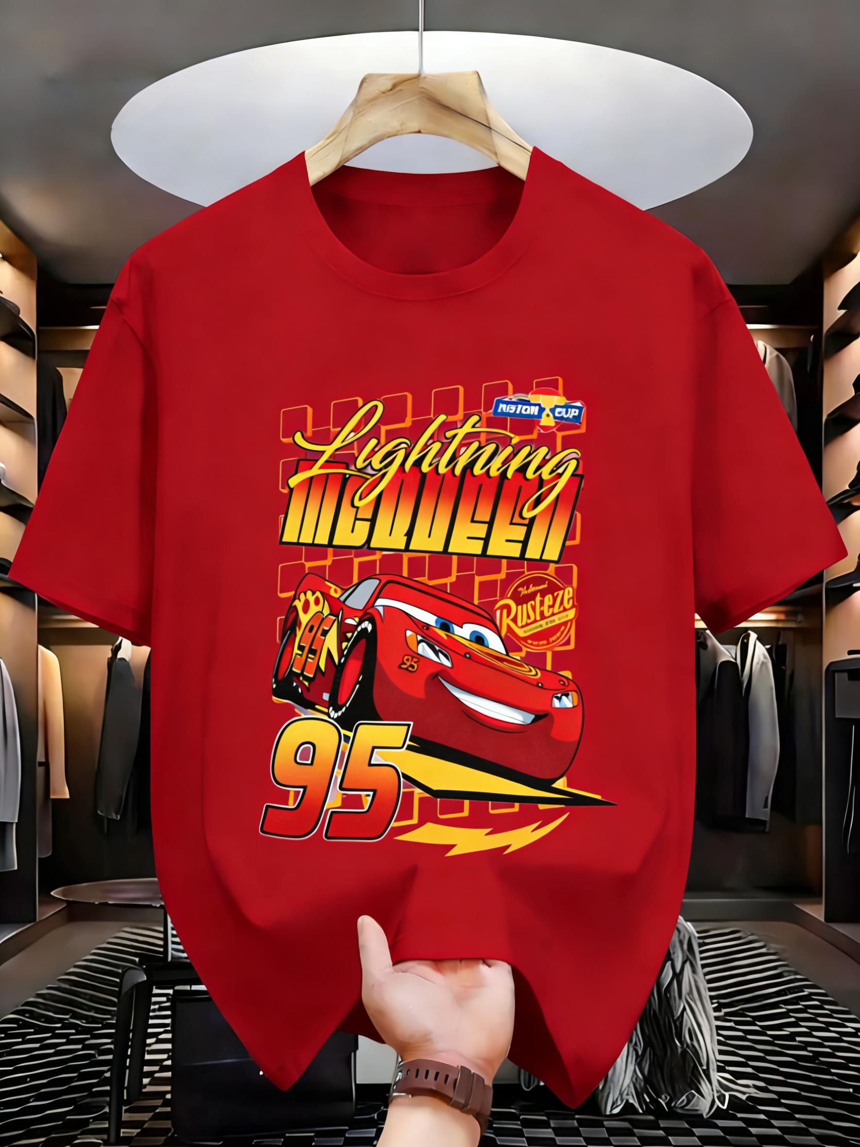 

Oversized Men and Women Disney Cars McQueen 95 Printed Tshirt Cotton 2026 Summer Parent Child Top Street Fashion Casual Trend S