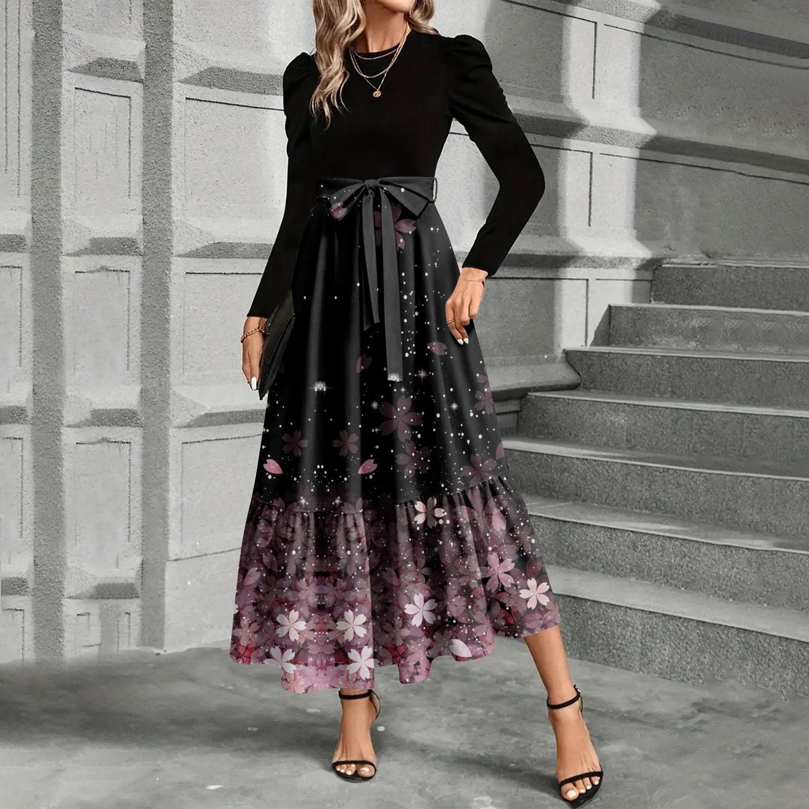 

Women s Floral Print High Waist Fashionable And Elegant Dress XXL