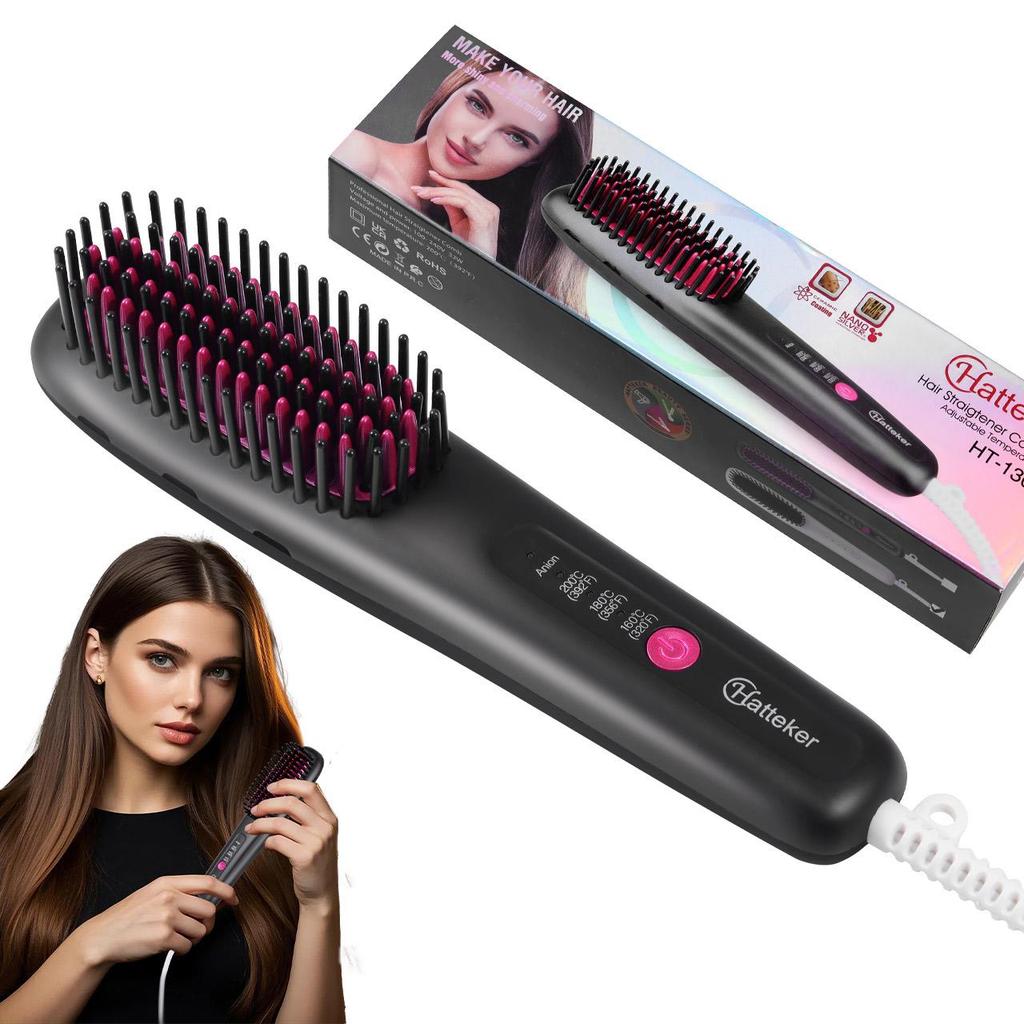 Portable Home Use Negative Ion Straightening Brush Comb - Multiple Temperature Settings for Smooth & Damage-Free Hair