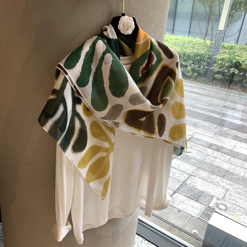 Spring and summer color matching versatile silk scarf fashionable women cotton and linen feel thin shawl scarf 111 large square scarf silk scarf