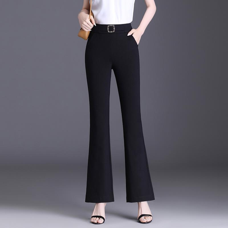 Korejské ležérní kalhoty pro ženy s univerzálními černými kalhotami se zvonovým dnem, nový styl kalhot, velké velikosti, volné kalhoty s mikro-zvětleným pasem