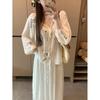 Kumikumi Gentle Style Apricot Embroidery Loose Shirts Women Clothes Summer Retro Thin Lace-up 3/4 Sleeve Top