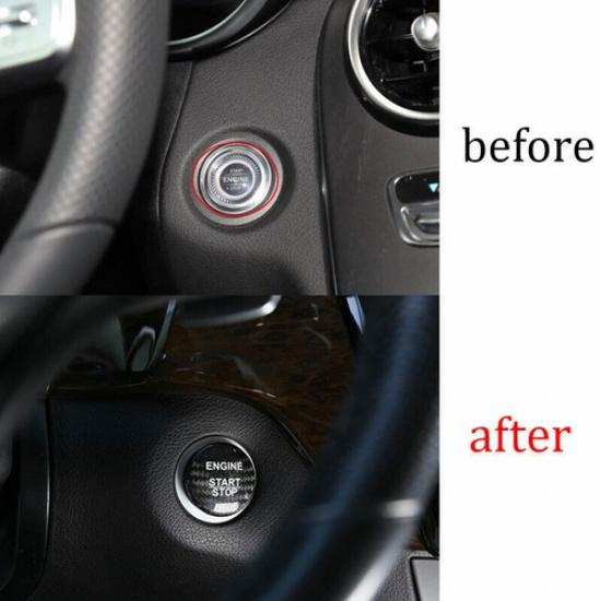 Real Carbon Fiber One-Button Start Switch Cover Trim For Benz C-Class 2015-