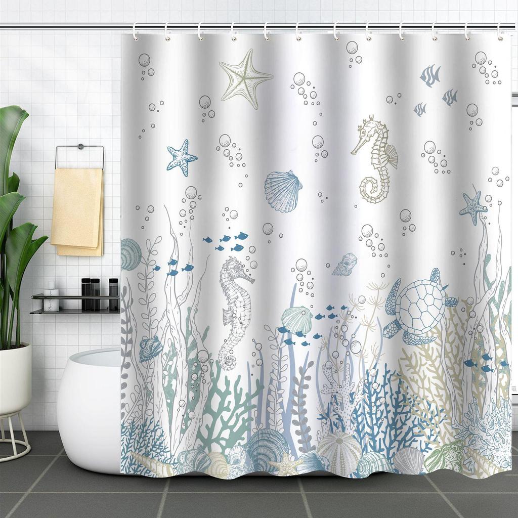 Wodoodporna zasłona prysznicowa 3D z motywem żółwia morskiego i rozgwiazdy, odporna na pleśń