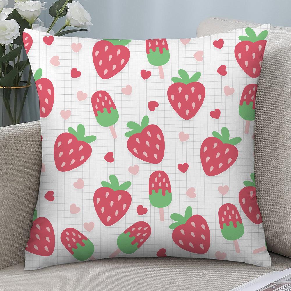 Cute Strawberry Pillow Case 3D Print Polyester Fiber 4040 cm Home Sofa Throw Pillow Cover Decoration Festival Gift