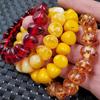 Irregular Shape Artificial Beeswax Bracelet, Imitation Blood Amber with Flower & Chicken Oil Yellow Accents