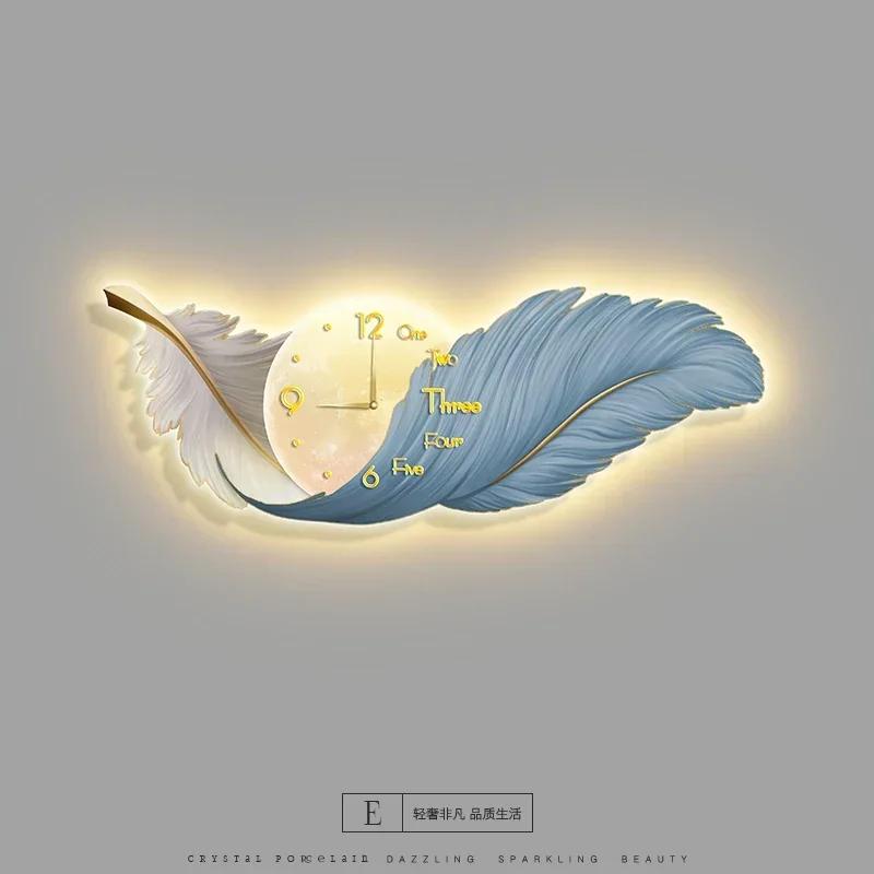 Wall Clock Large Luxury Art Clocks Decor Picture Silent Living Room Wall Feather Decoration Watch Renoj De Pare Home DecorP4M5U3