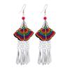 Embroidery fabric flower earrings long Miao silver fringed personalized earrings retro Miao Yunnan earrings women